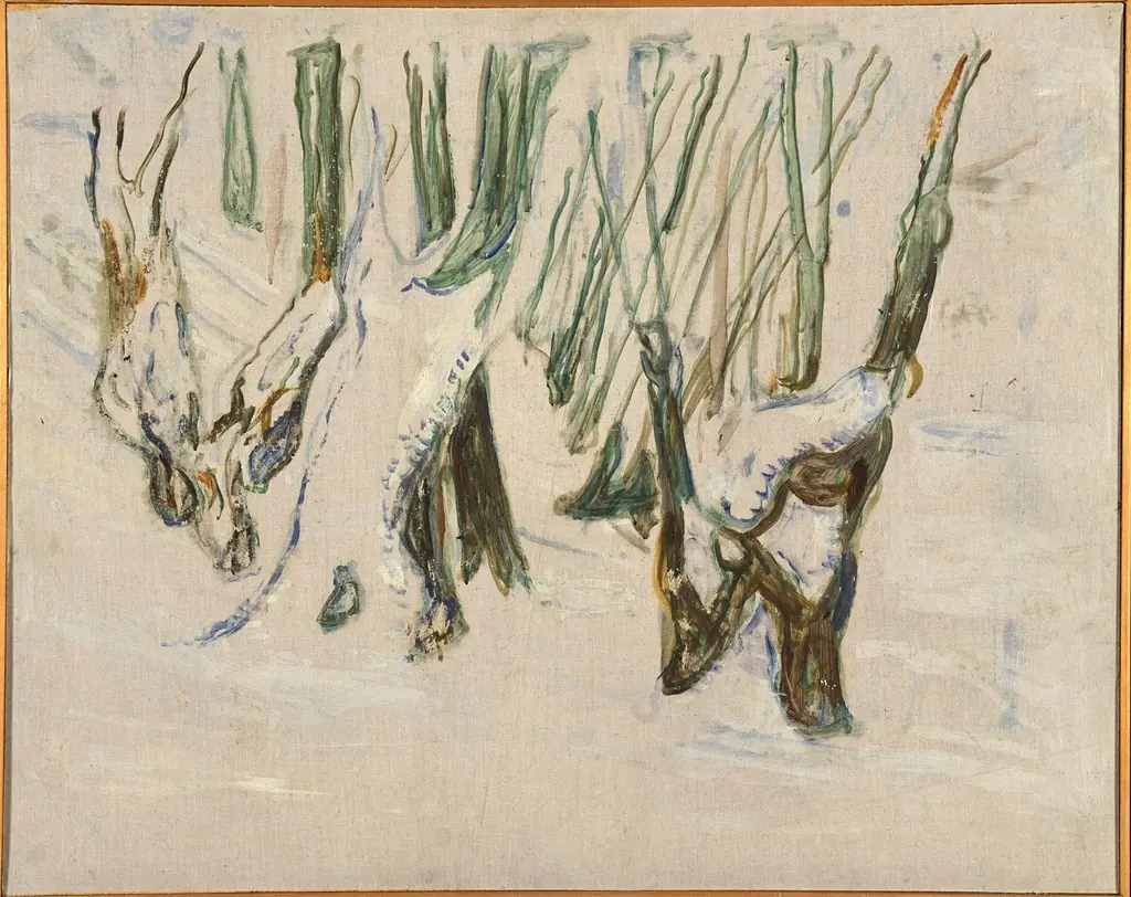 Rugged Trunks in Snow, by Edvard Munch