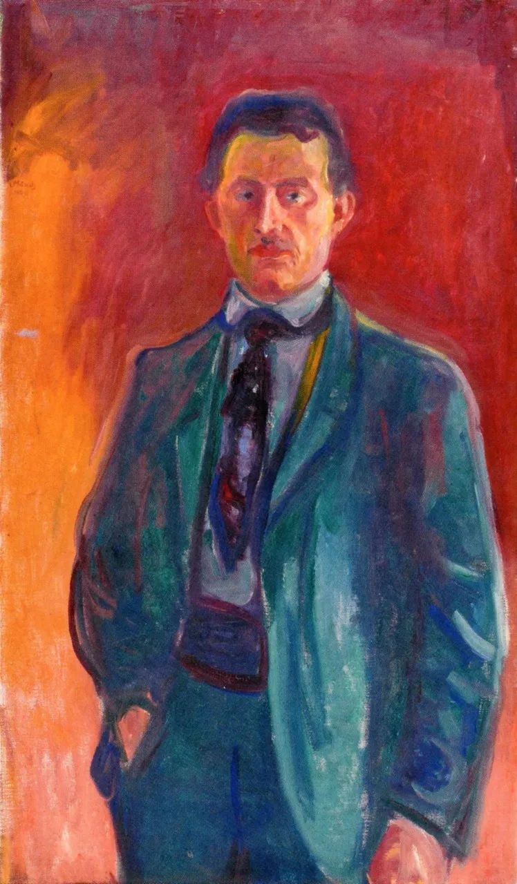 Self-Portrait against Red Background, by Edvard Munch, oil, 1906