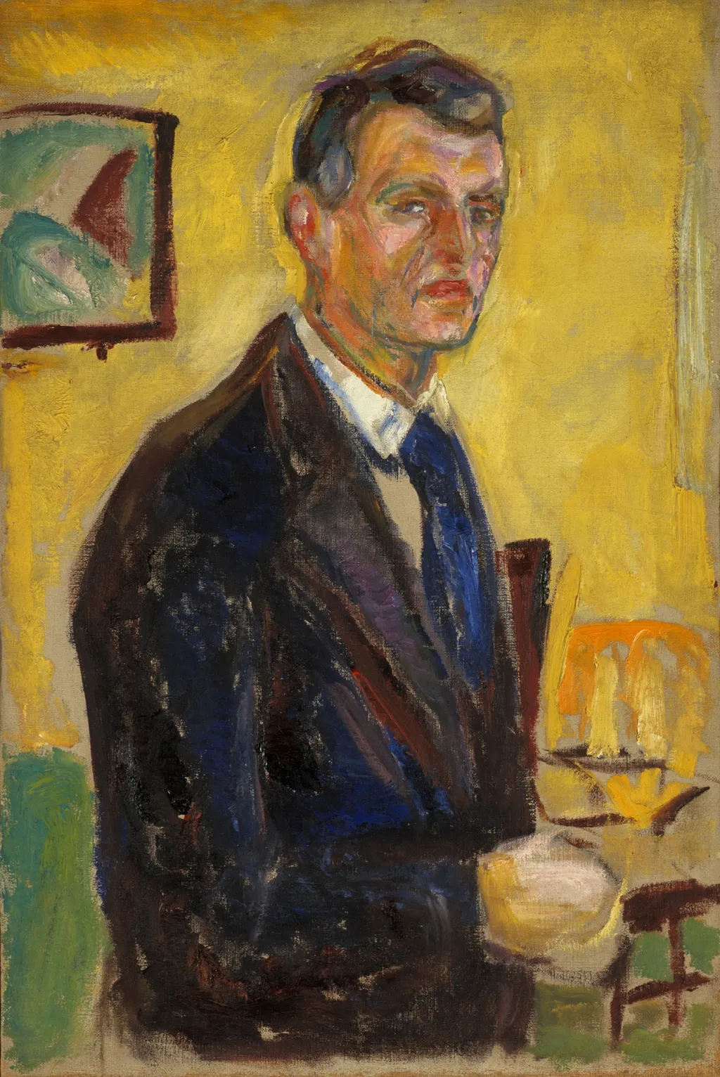 Self-Portrait against Yellow Background, by Edvard Munch, oil, 1910