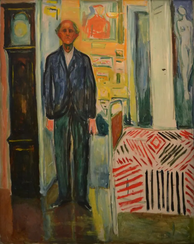 Self-Portrait. Between the Clock and the Bed, by Edvard Munch