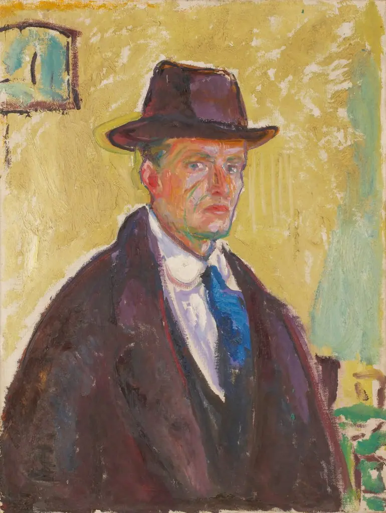 Self-Portrait in Hat and Coat, by Edvard Munch