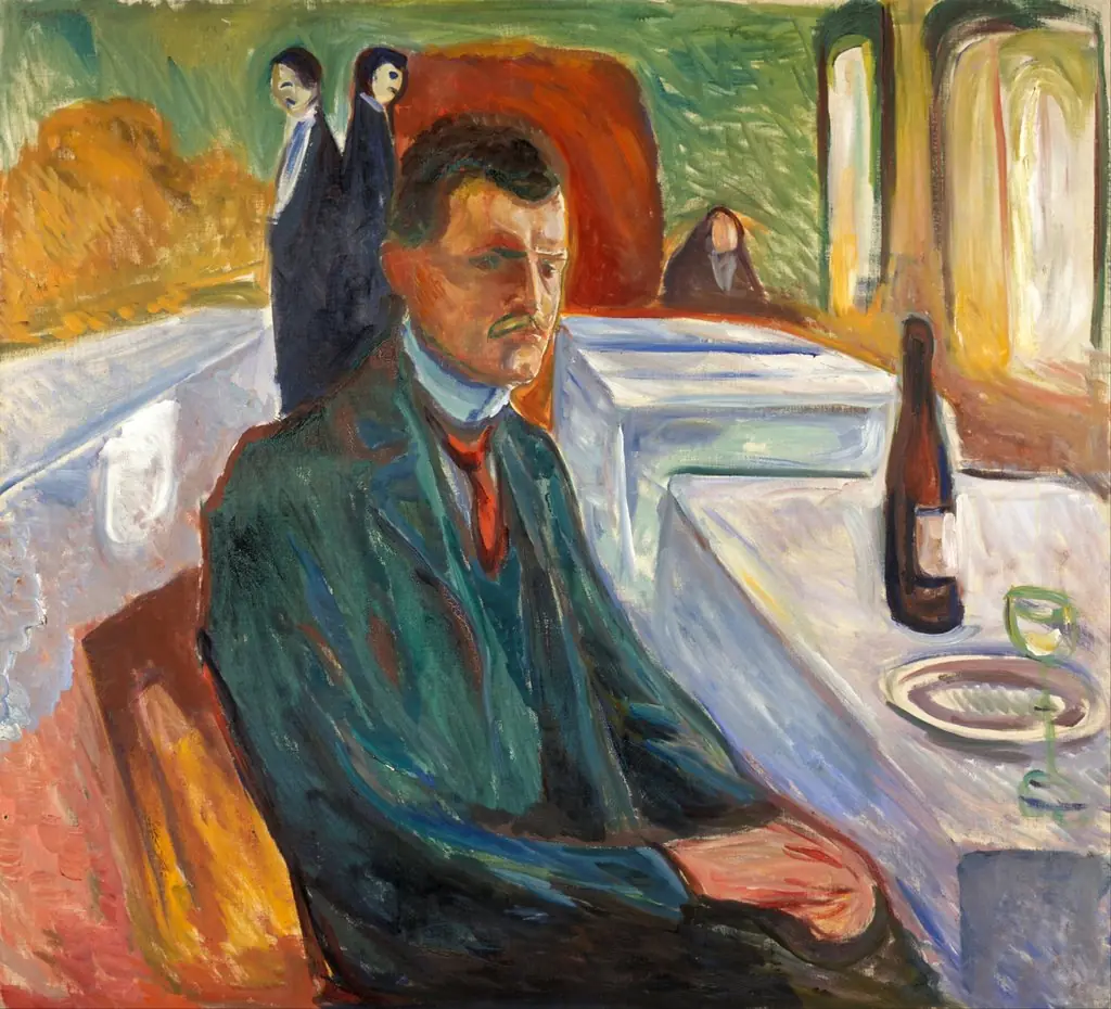 Self-Portrait With a Bottle of Wine, by Edvard Munch
