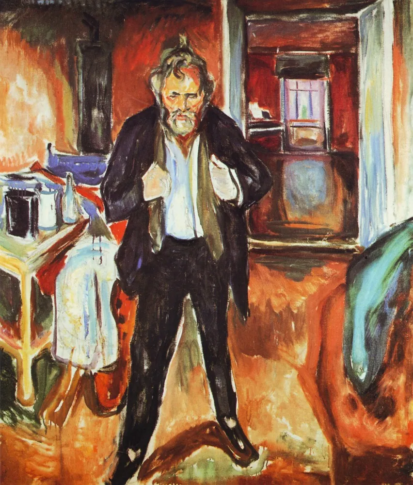 Sleepless Night. Self-Portrait in Inner Turmoil, by Edvard Munch, oil, 1920