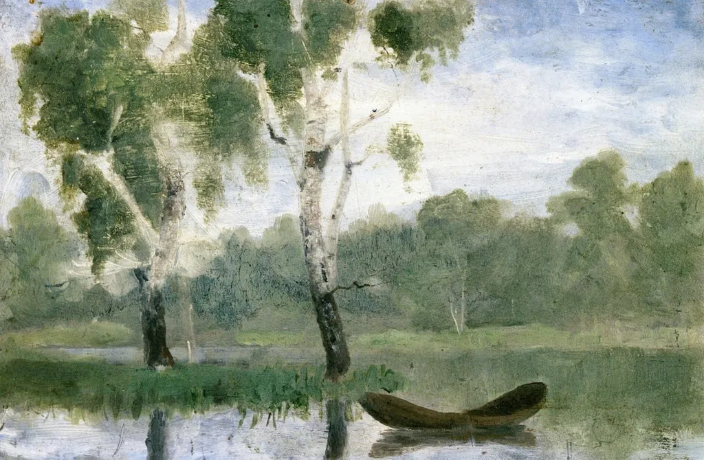 Small Lake with Boat, by Edvard Munch, oil, 1890