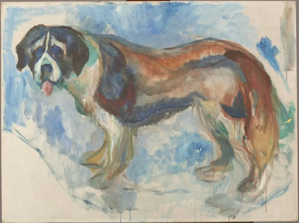 St. Bernhard Dog in Snow, by Edvard Munch