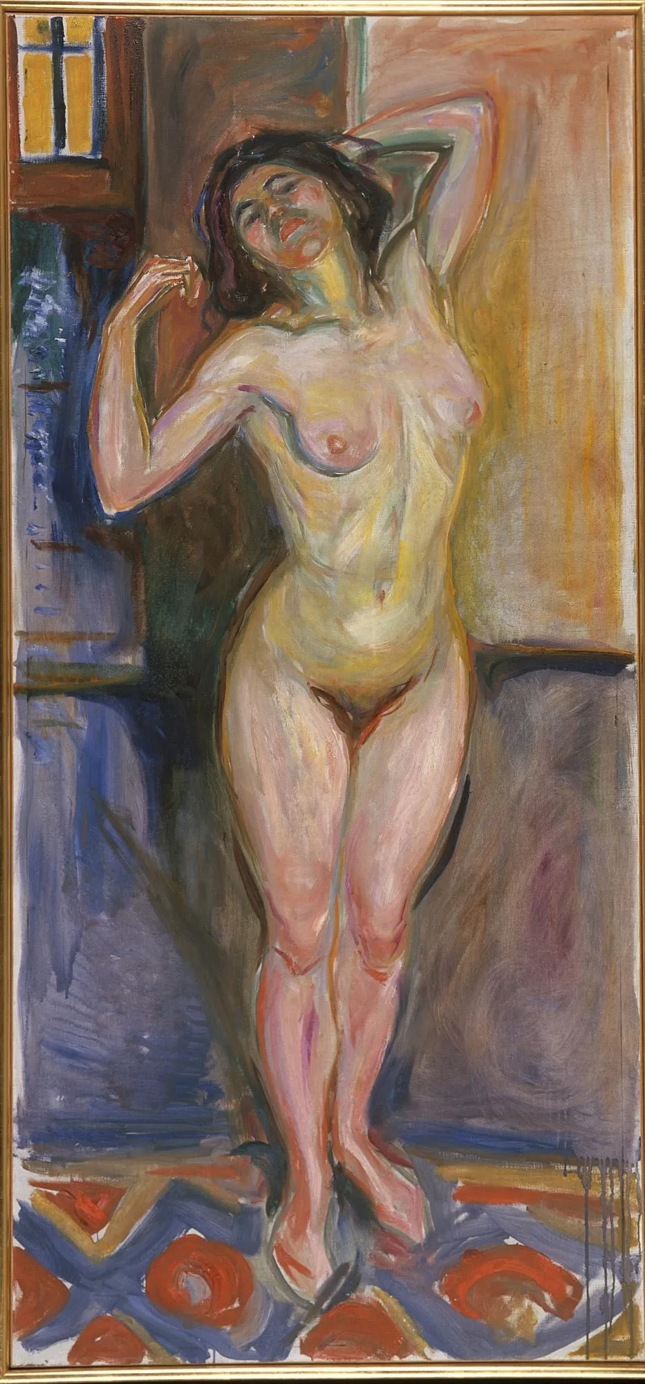 Standing Nude with Arms behind her Head, by Edvard Munch, oil, 1922