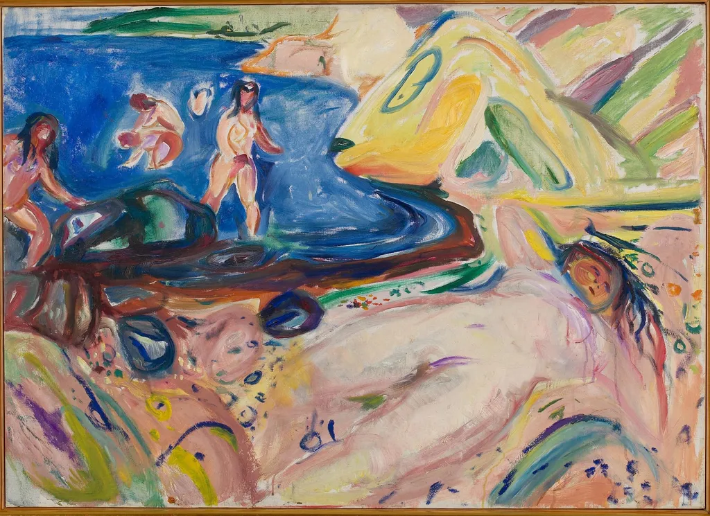 Sunbathing, by Edvard Munch, oil, 1914