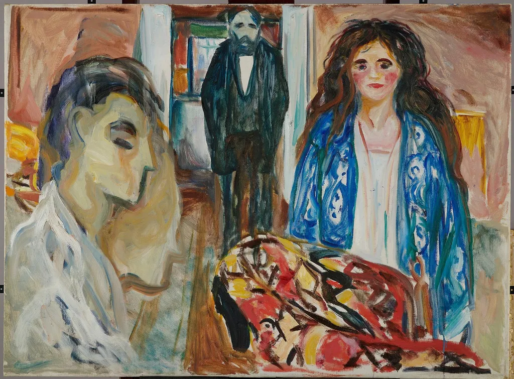 The Artist and his Model. Jealousy-Theme, by Edvard Munch, oil, 1919