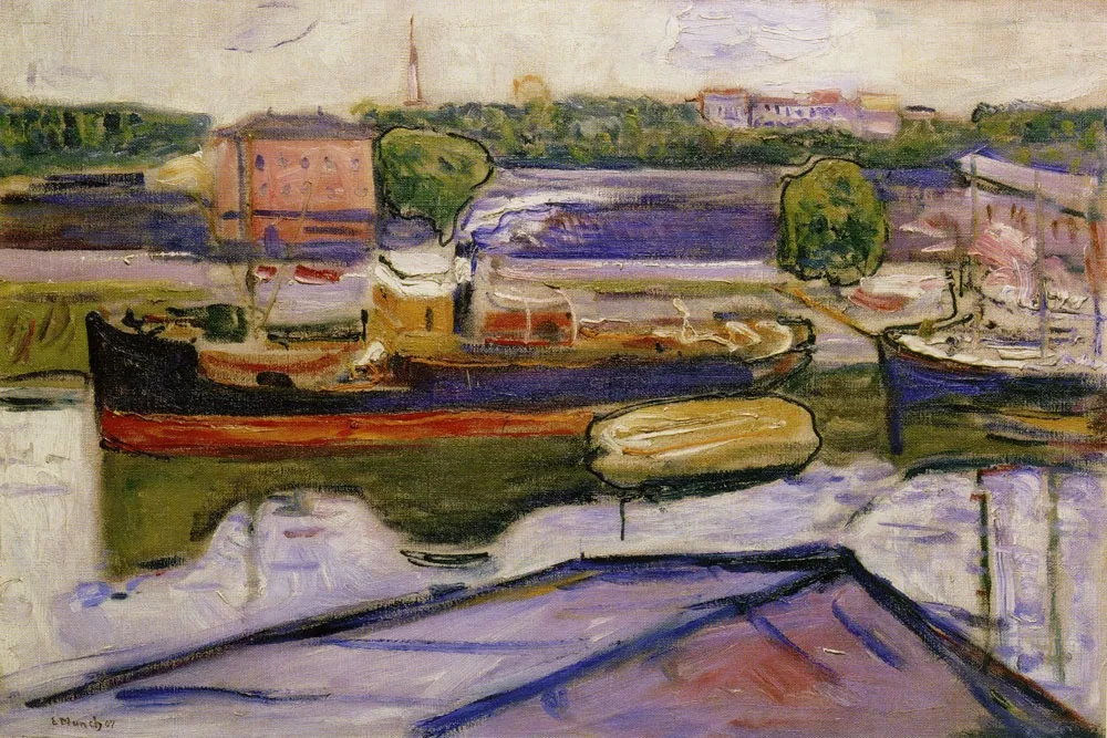 The Harbour in Lübeck, by Edvard Munch, oil, 1907