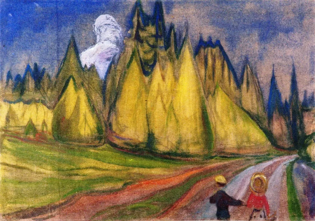 Two Children on their way to the Fairytale Forest, by Edvard Munch, oil, 1901