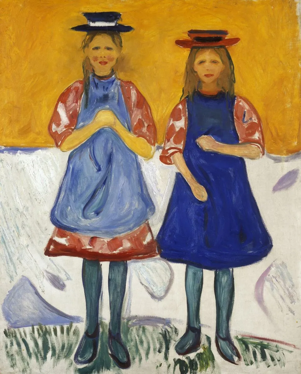 Two Girls with Blue Aprons, by Edvard Munch, oil, 1904