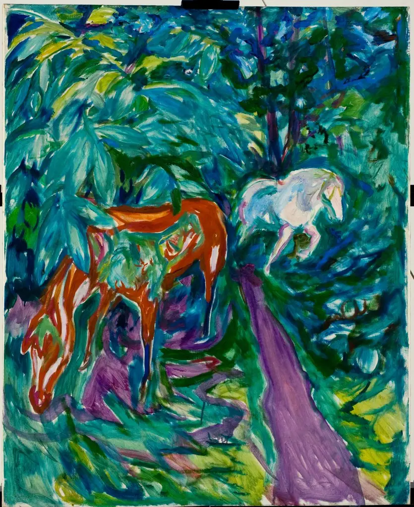 Two Horses in the Forest, by Edvard Munch