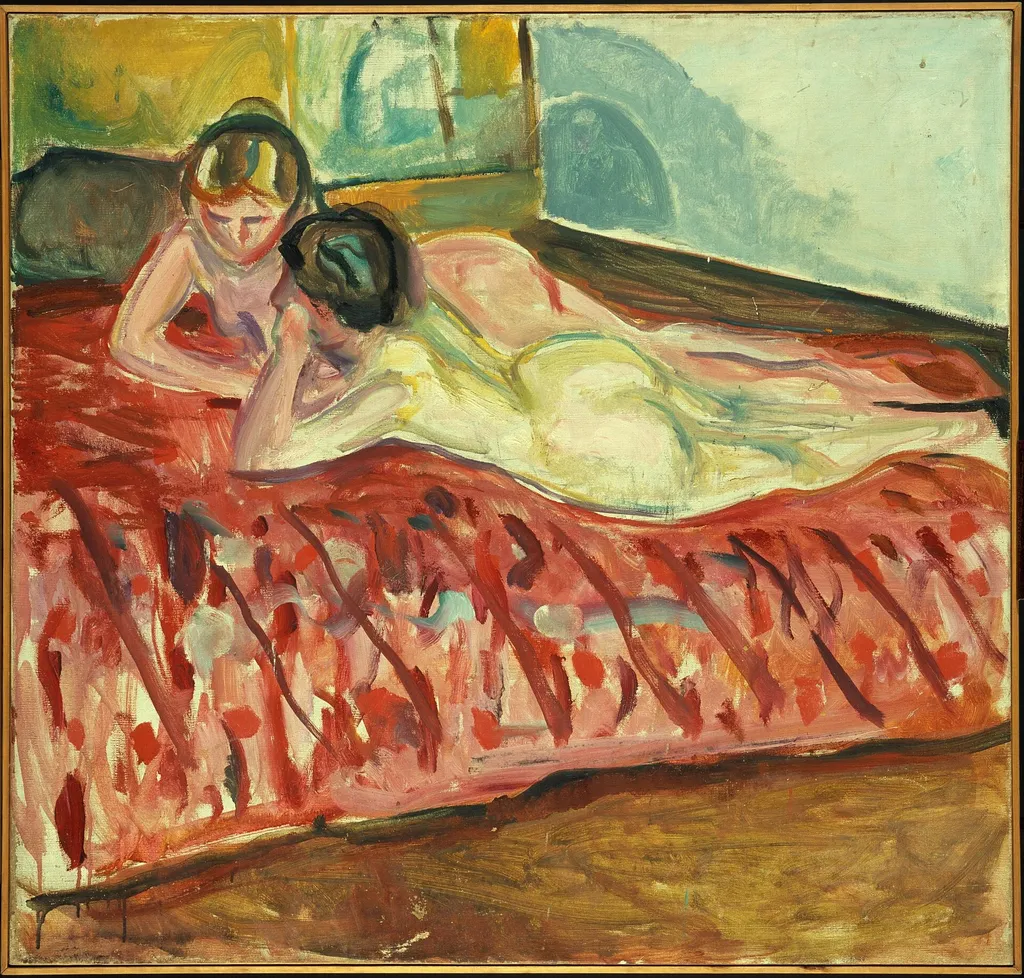 Two Reclining Nudes, by Edvard Munch, oil, 1917