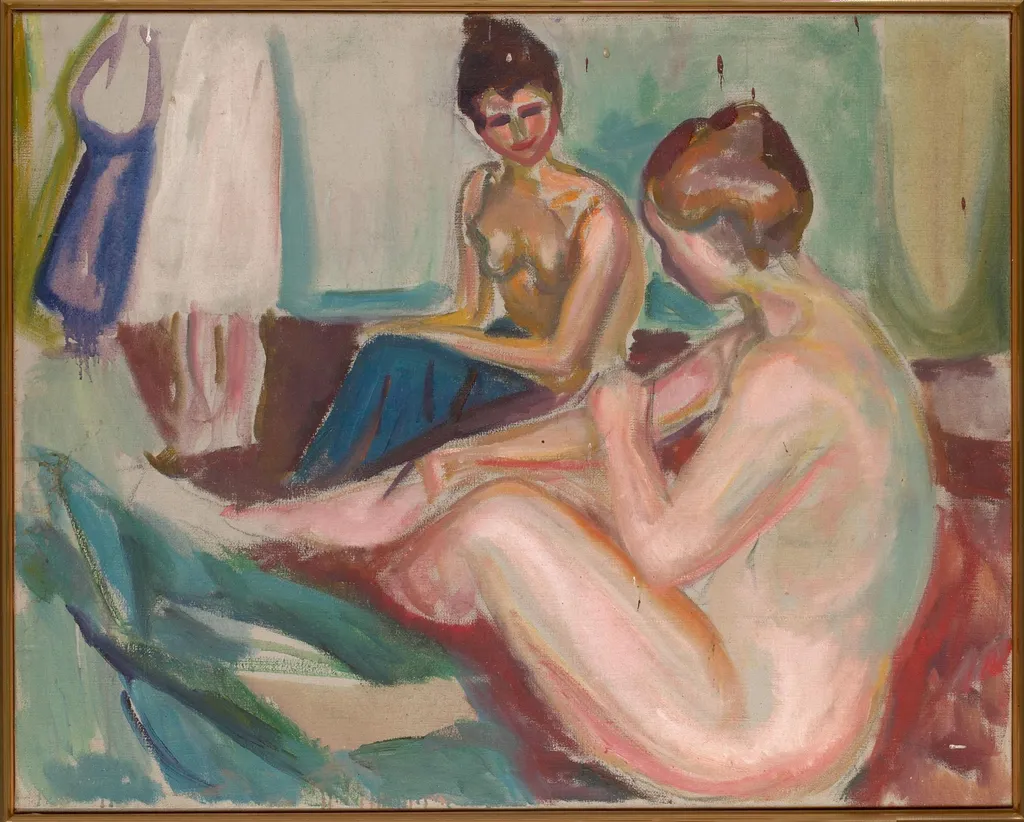 Two Seated Nudes, by Edvard Munch, oil, 1917