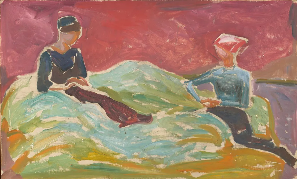 Two Seated Women, by Edvard Munch, oil, 1918
