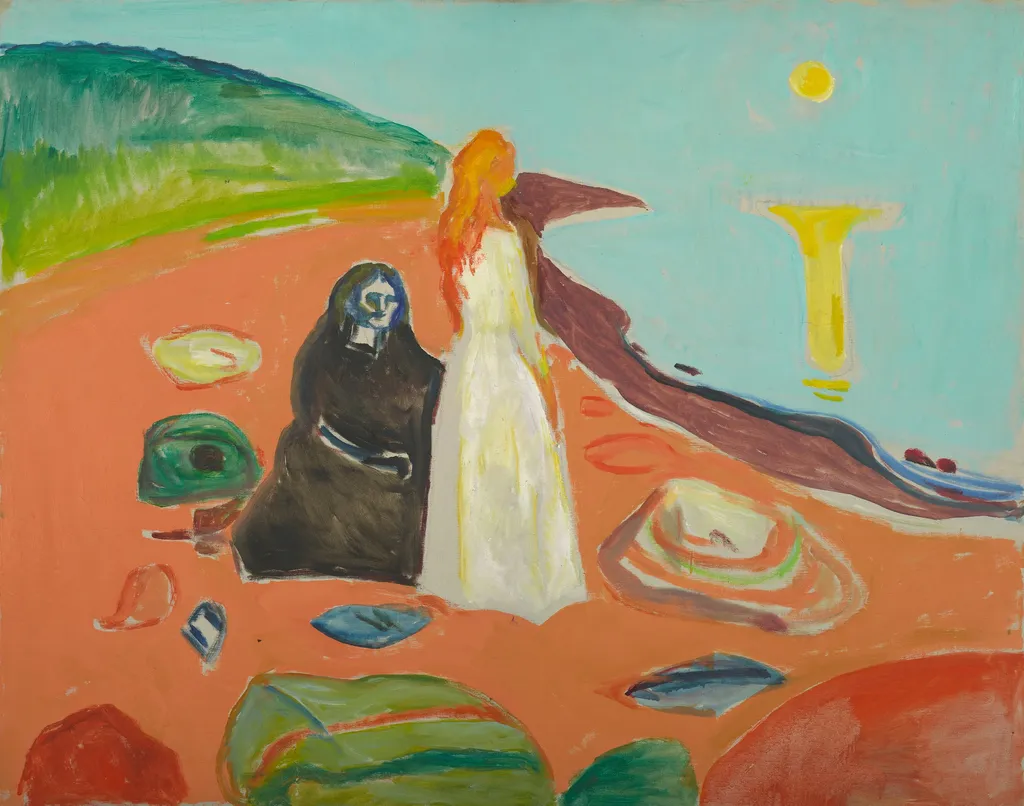 Two Women on the Shore, by Edvard Munch, oil, 1935