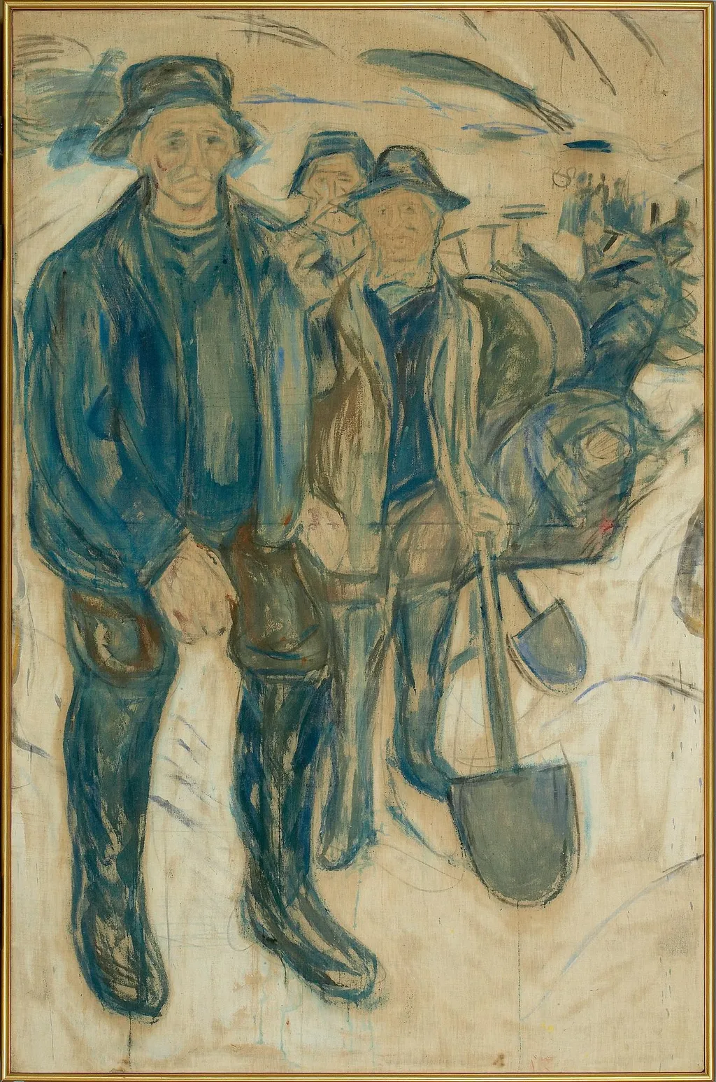 Workers in Snow, by Edvard Munch, charcoal, 1909