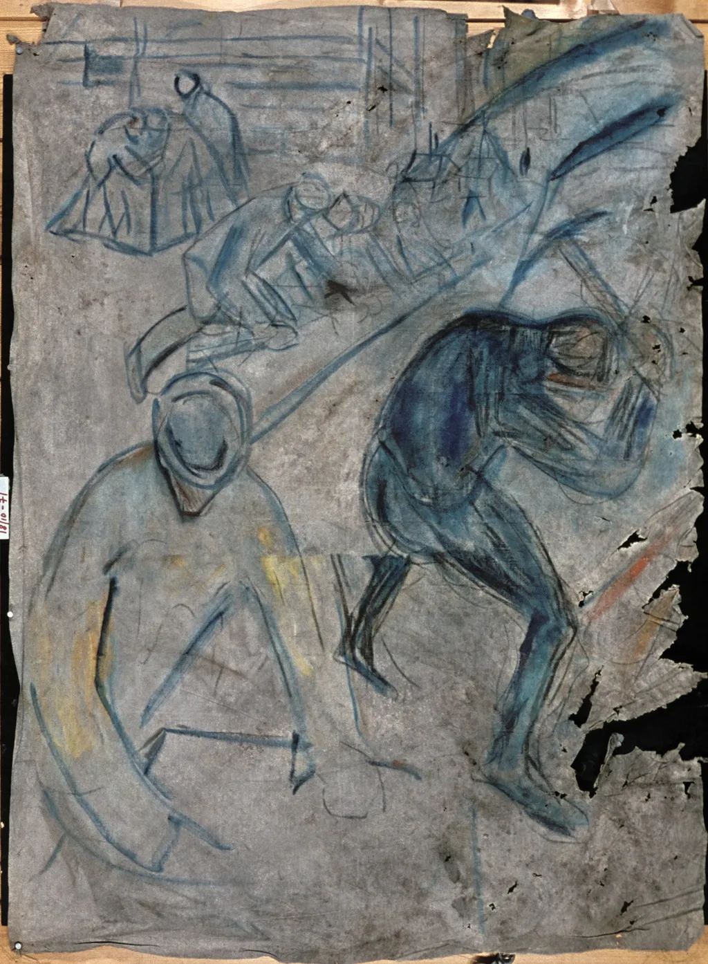 Workers in Snow: Fragment, by Edvard Munch, oil, 1930