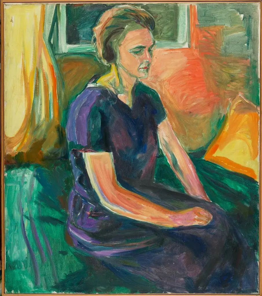 Young Woman in a Blue Dress, Seated, by Edvard Munch