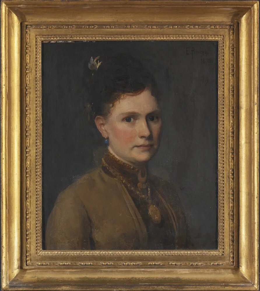 Maria Agnes Claesson (1843- efter 1903), gift med konstnären Edvard Perséus, by Edvard Perséus, oil, 1890