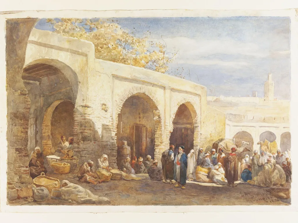 The Corn Market, Tangier, by Edward Angelo Goodall, watercolor, 1880