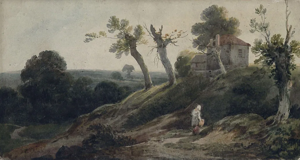 Landscape with a Cottage, by Edward Bird, watercolor, 1790