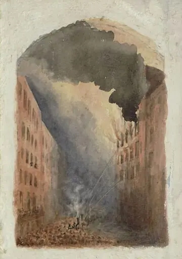 Street scene with firemen, by Edward Bonney Nevinson
