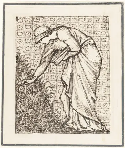 Lady Picking Flowers, by Edward Coley, Sir Burne-Jones