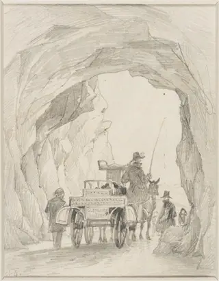 Jaunting car passing under an archway, by Edward Cooke
