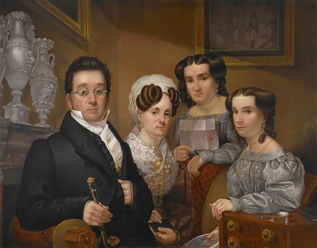 Samuel Beals Thomas, with His Wife, Sarah Kellogg Thomas, and Their Two Daughters, Abigail and Pauline, by Edward Dalton Marchant, oil, 1830