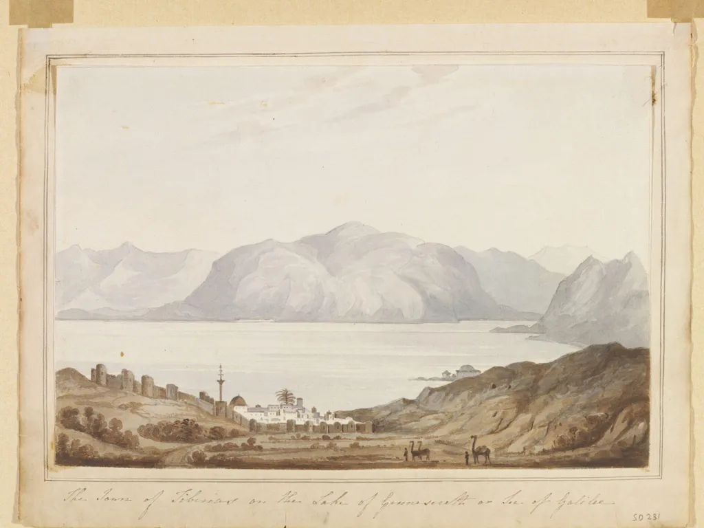 The Town of Tiberias on the Lake of Gennesereth or Sea of Galilee, by Edward Daniel Clarke, watercolor, 1806