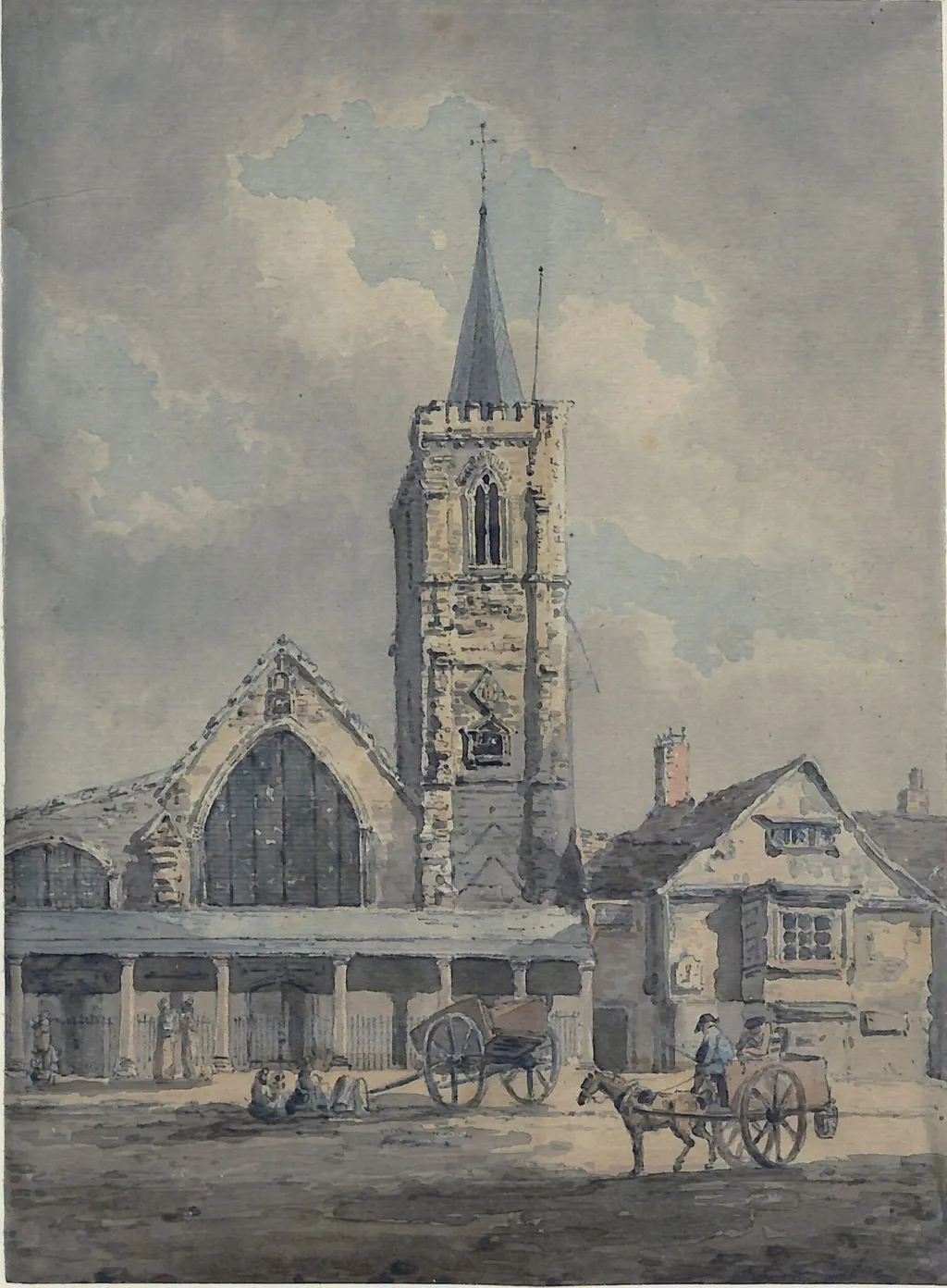 A Church in a Market Place, by Edward Dayes, watercolor, 1792