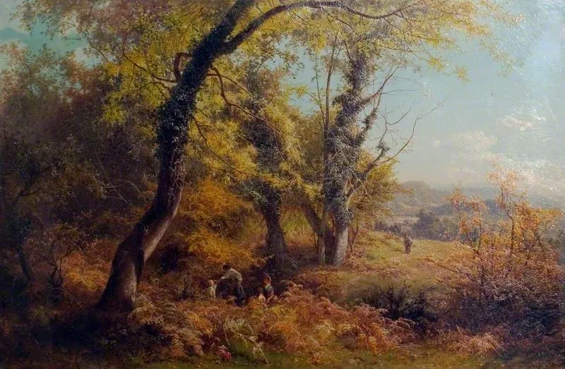 October in Surrey: Children Nutting, by Edward Henry Holder, oil, 1875