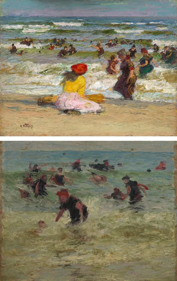In the Surf (recto); Beach Study (verso), by Edward Henry Potthast, unspecified, 1910