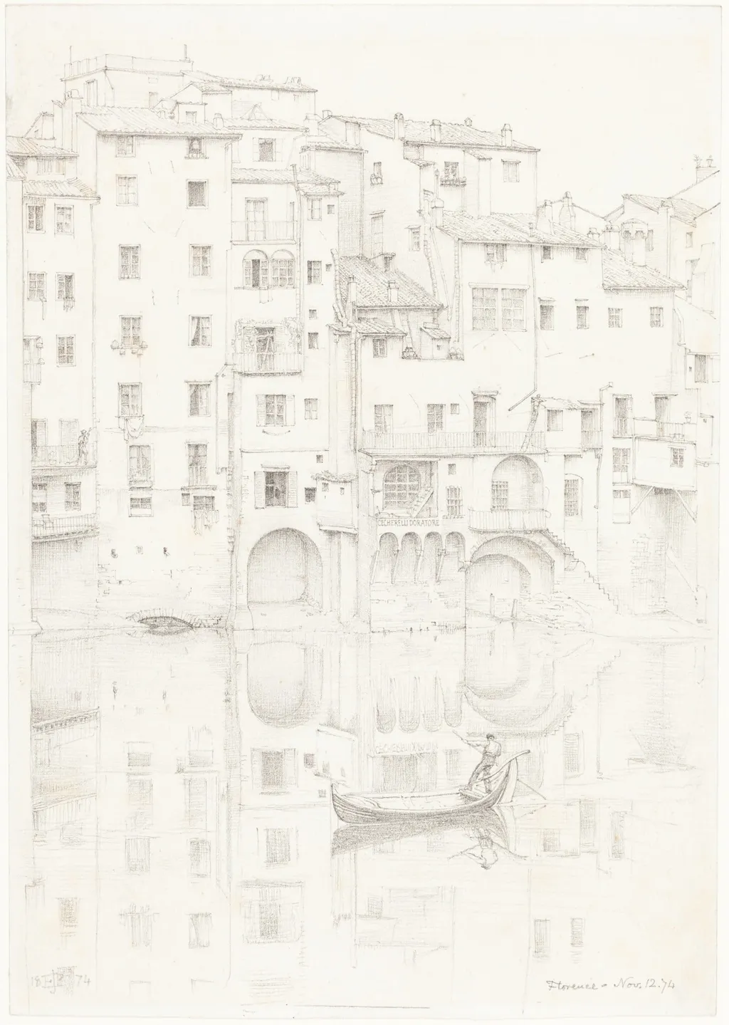 A View of the Arno, Florence, by Edward John, Sir Poynter, graphite, 1874
