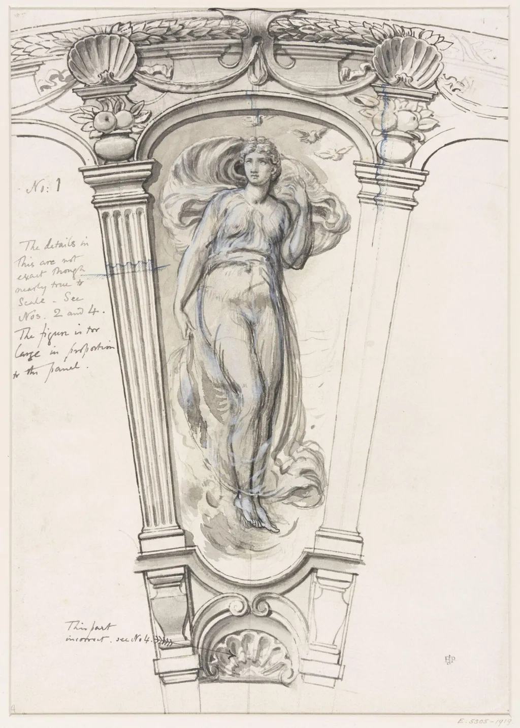 Measured drawing of a section of the design, E. 5303-1919, by Edward John, Sir Poynter, 1877