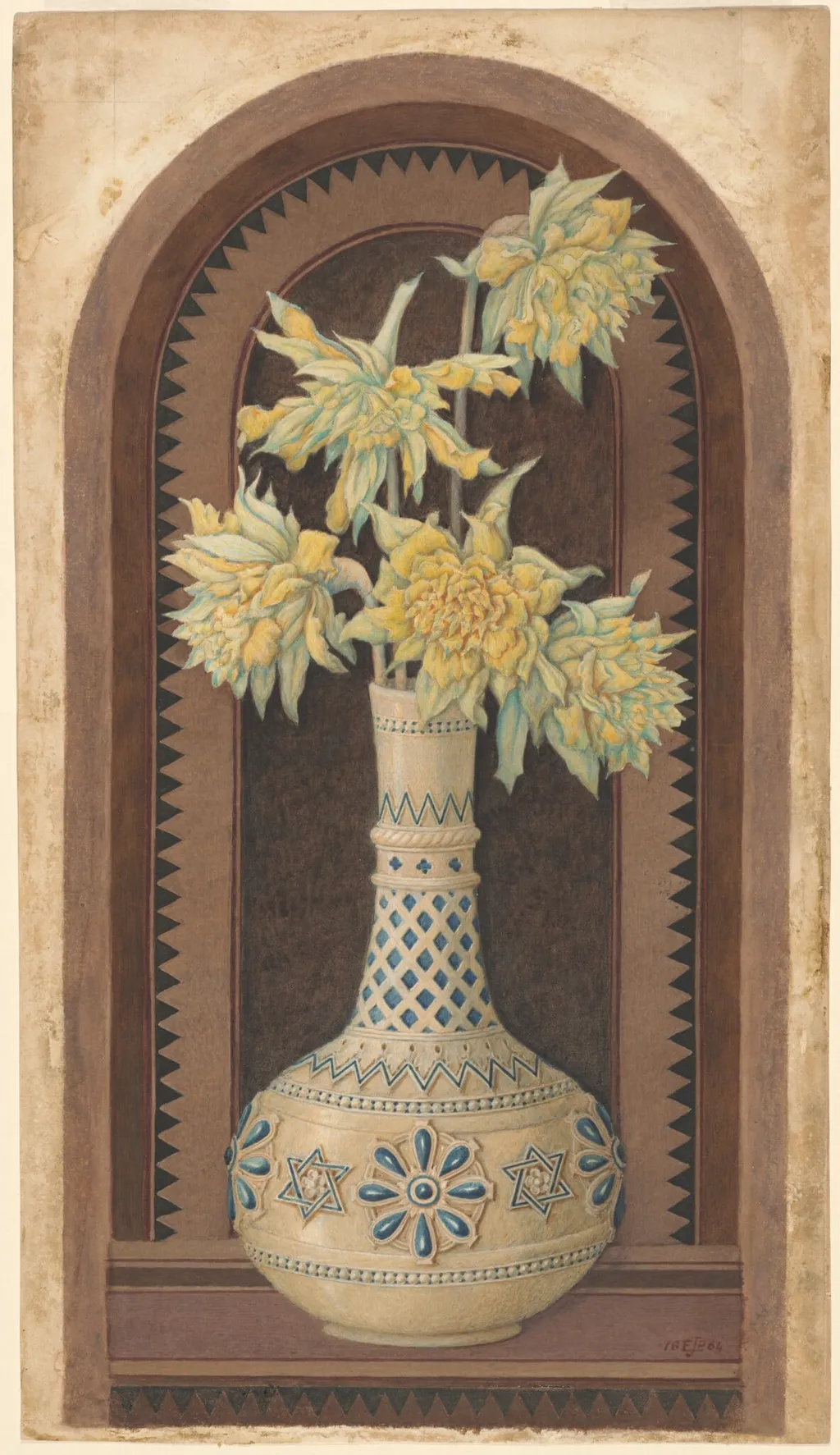 Narcissus in a Blue and White Vase, by Edward John, Sir Poynter, gouache, 1864