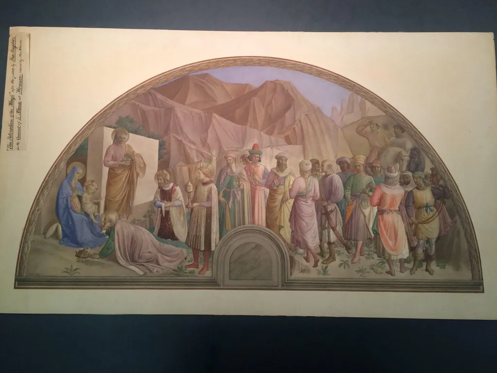 Copy after the fresco Adoration of the Magi, Fra Angelico in the Museo di San Marco (Florence), by Edward Kaiser, watercolor, 1860
