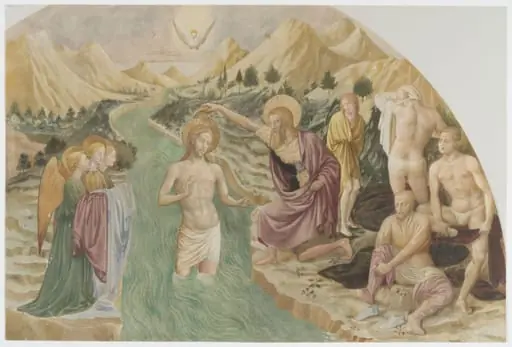 Copy after the painting Baptism of Christ by Masolino in Castiglione d'Olona, by Edward Kaiser