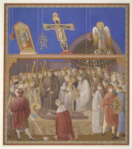 Copy after the painting Death of St Francis by the  Master of the St Francis cycle in the Upper Church, San Francesco, Assisi, by Edward Kaiser