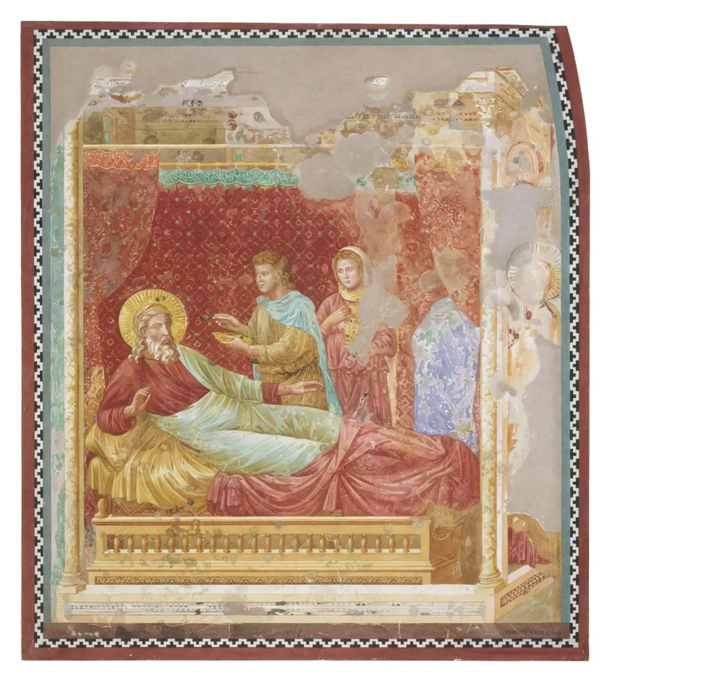 Copy after the painting Isaac rejecting Esau attributed to the Isaac Master in the Upper Church, San Francesco, Assisi., by Edward Kaiser, watercolor, 1876