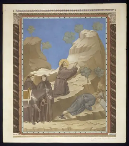 Copy after the painting St Francis Drawing water  from the rock by the Master of the St Francis cycle in  the Upper Church, San Francesco, Assisi