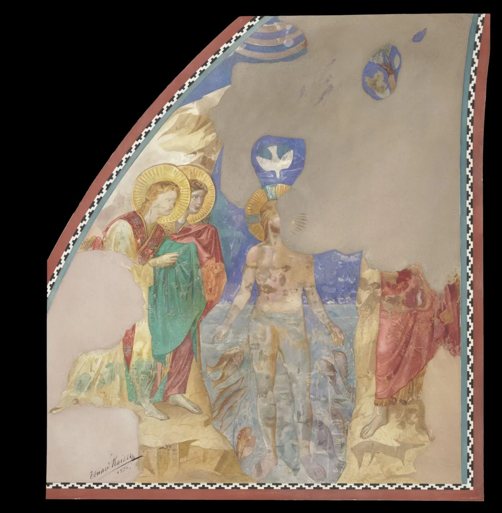 Copy after the painting The Baptism of Christ attributed to the Isaac Master in the Upper Church, San Francesco, Assisi, by Edward Kaiser, watercolor, 1876