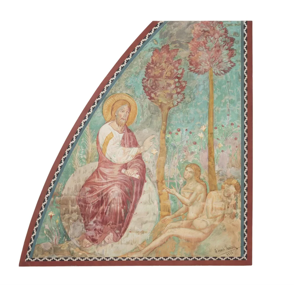 Copy after the painting The Creation of Eve attributed to Jacobo Torriti in the Upper Church, San Francesco, Assisi., by Edward Kaiser, watercolor, 1876