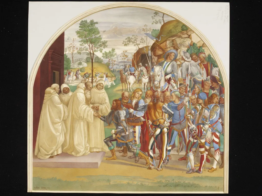 St Benedict and the True King Totila, by Edward Kaiser, paint, 1872