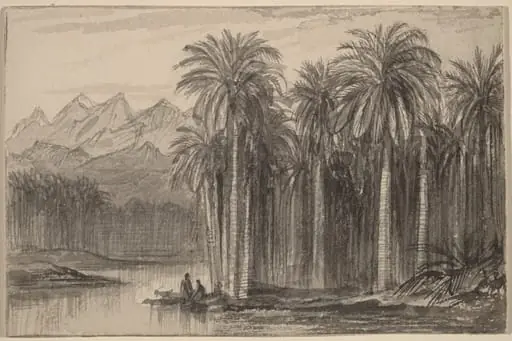 Figures Setting Out in Canoes from a Palm Grove (Wady Feiran), by Edward Lear
