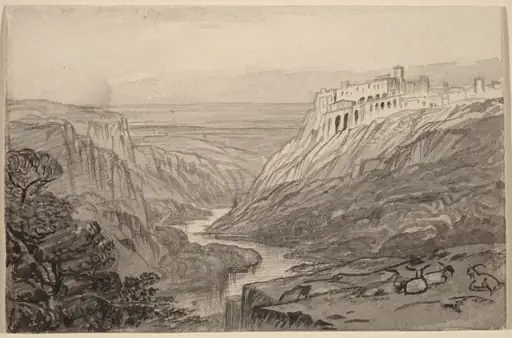 Goats Resting above a River Gorge (Narni, Italy), by Edward Lear