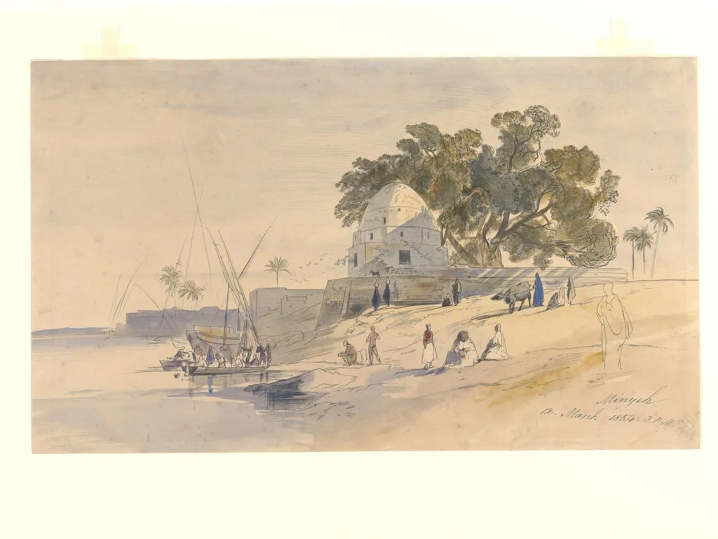 Minyeh, Egypt, by Edward Lear, watercolor, 1854