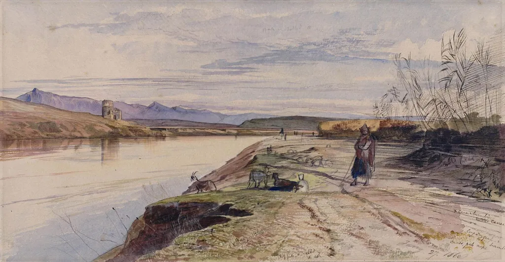 River Scene, by Edward Lear, watercolor, 1860