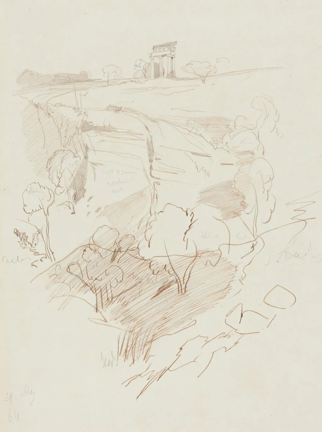 Ruined Temple on a Hill, by Edward Lear, ink, 1864